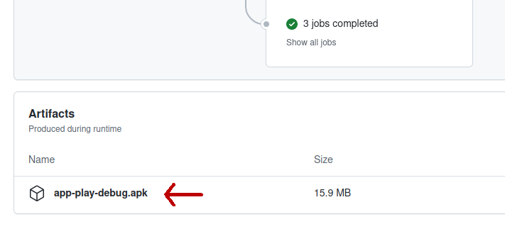 An image with an arrow pointing to a test build generated by the CI server.