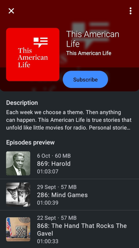 Sama linkki AntennaPodissa